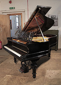 Restored, 1879, Steinway Model A grand piano for sale with a black case and turned, fluted legs