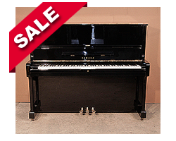 Reconditioned, 1975, Yamaha U1 upright piano with a black case and polyester finish