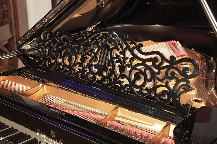 Steinway Model A piano openwork music desk in an arabesque design with central lyre motif. We are looking for Steinway pianos any age or condition.