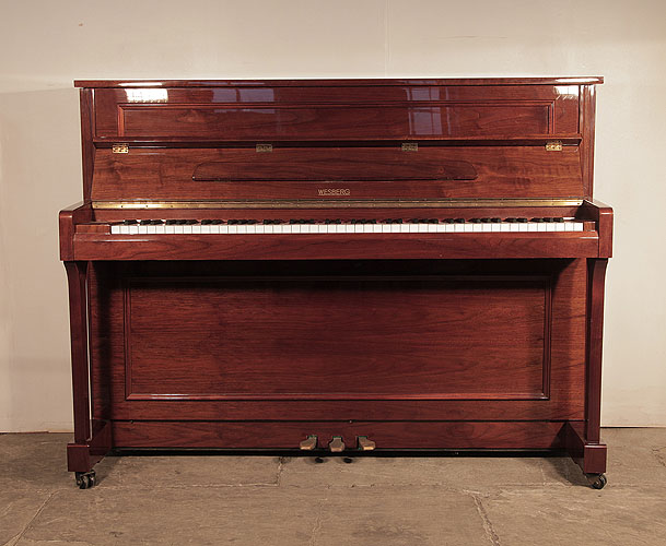 Wesberg U-112R upright piano for sale with a walnut case and polyester finish    