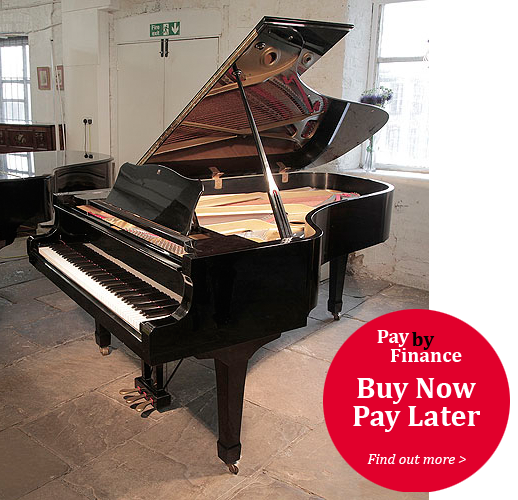 Yamaha C7 grand piano for sale with a black case and polyester finish.