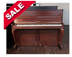 A reconditioned, 1980, W. Hoffmann upright piano for sale with a mahogany case and cabriole legs