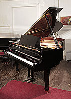 Reconditioned, 1970, Kawai KG-2   grand piano for sale with a black case and spade legs. Piano has an eighty-eight note keyboard and a two-pedal lyre.