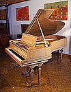 Piano for sale. Restored, 1906, Steinway Model B grand piano for sale with a satinwood case and gate legs. Entire cabinet inlaid with boxwood stringing accents. Piano has an eighty-eight note keyboard and a three-pedal lyre.