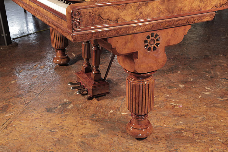 Steinway Model D fluted, barrel leg with carved, stylised sunflower on pediment