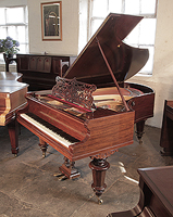 Antique, Bechstein model V grand piano for sale with a rosewood case, filigree music desk and turned, faceted legs.