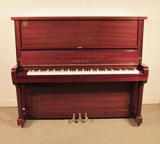 Reconditioned, 1980,  Apollo A360 upright piano for sale with a mahogany case and brass fittings .