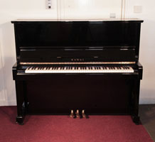 Reconditioned, 1982, Kawai KS-2F Upright Piano For Sale with a Black Case and Brass Fittings. Piano has an eighty-eight note keyboard and three pedals. 