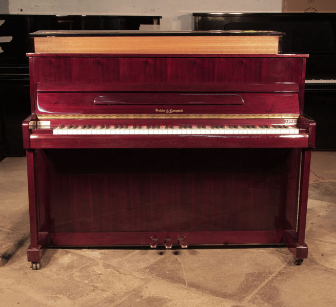 Pre-owned,  Kohler and Campbell KC-112 upright piano for sale with a mahogany case and brass fittings. Piano has an eighty-eight note keyboard and and three pedals