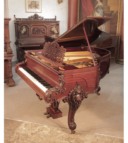 Rococo Style, 1900, Schiedmayer grand piano for sale with a mahogany case and carved, cabriole legs. Price includes restoration.
