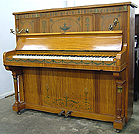 An art cased Otto upright piano beautifully hand-painted in Adams style with swags and urns.