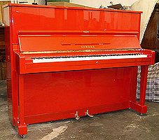 Pillar box red Yamaha U1 upright piano for sale