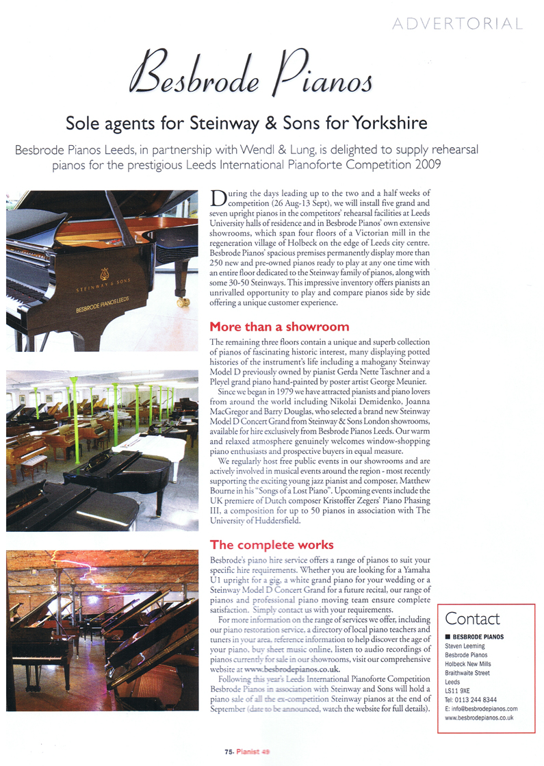16 page guide to the Leeds International Pianoforte Competition including Besbrode Pianos Advertorial