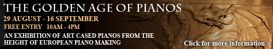 The Golden Age of Pianos. An exhibition of unique, art cased pianos from the height of European piano making at Besbrode Pianos Leeds. Featuring the Peter Behrens piano, the Oskar Kaufmann piano, the Julius G�termann piano. 29 August - 16 September 2012. Free Entry - 10am - 4pm - Mon to Sat.