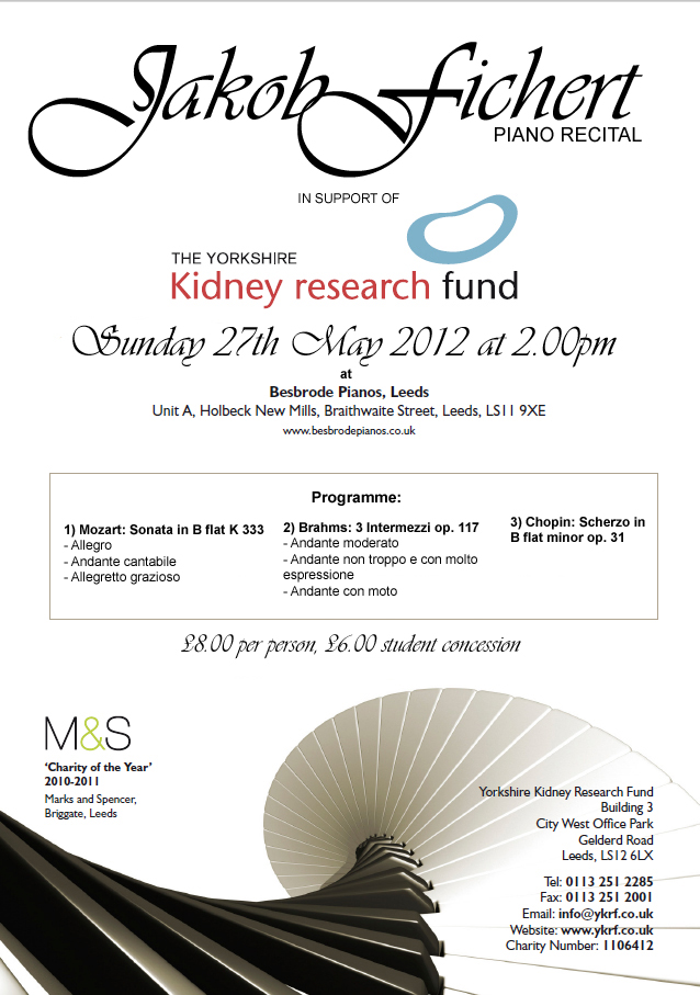 Jakob Fichert Piano Recital  In support of the Yorkshire Kidney Research Fund