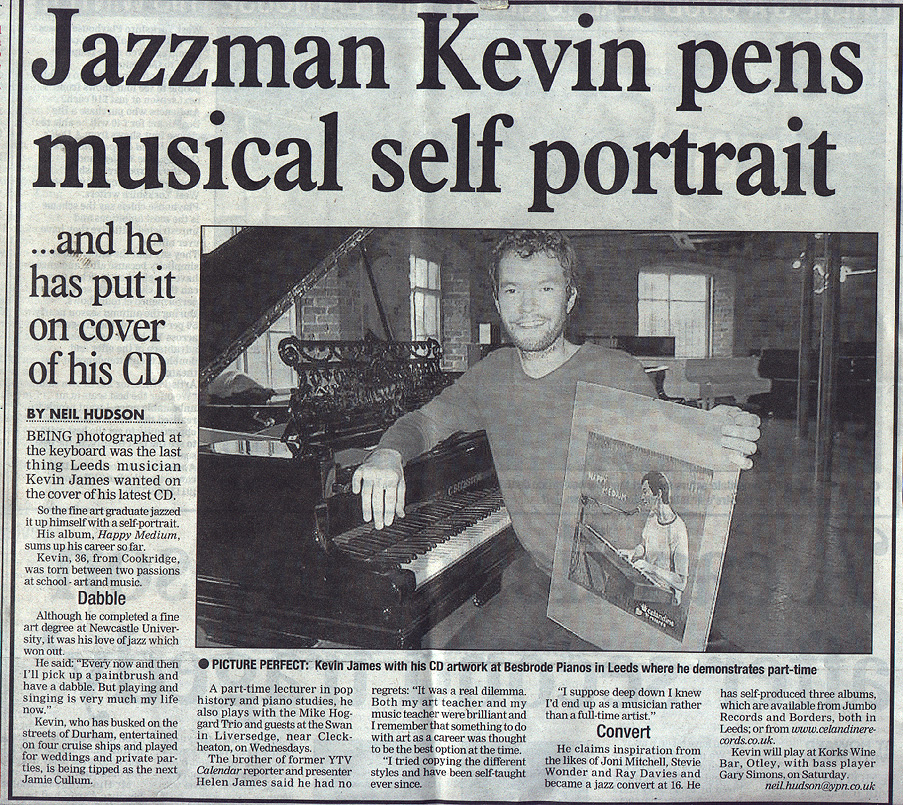 Kevin James with his CD artwork Happy Medium on Celandine Records at Besbrode Pianos