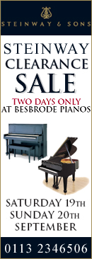 Steinway clearance sale. Rehearsal pianos from The Leeds International Piano Competition. Up to 15% discount available. TWO days only.