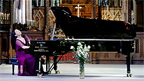 The Times News in pictures: Thursday March 18, 2021:  The pianist Ke Ma marks the end of the Chinese festival at Selby Abbey in Yorkshire, popular with tourists from the Far East after the Taiwanese pop star Jay Chou married Hannah Quinlivan, a Taiwanese-Australian model. Image by LORNE CAMPBELL/GUZELIAN