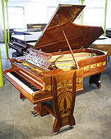 Stunning, art nouveau, Bechstein Model C grand piano with a french polished, beautiful mahogany case inlaid with a variety of woods.