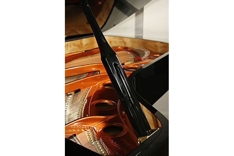 Feurich lid stay with indented half prop to allow piano lid to open at different heights
