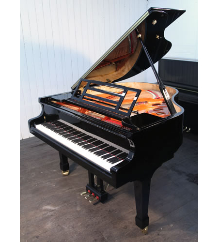 Brand new, Feurich Model 161 Professional grand piano with a black case and spade legs