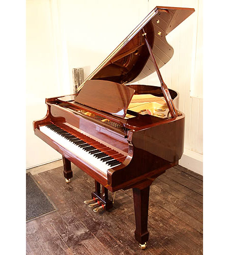 Brand new, Steinhoven Model 148 baby grand piano with a mahogany case and brass fitting