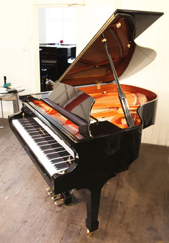 A Wendl and Lung Model 178 grand piano with a black case and polyester finish. Piano features a 4th harmonique pedal. 