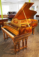 An art cased, 1886, Steinway Model B grand piano with a gold case, Hand painted with rural scenes of cherubs dancing and people playing musical instruments