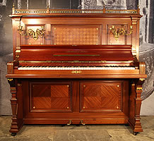 Schiedmayer Upright Piano For Sale with an Empire Style Mahogany Case with Marquetry and Bronze Ornament.