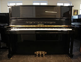 Leodis 126 upright piano with a black case