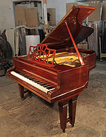 A 1905, Bluthner Model 6 Grand Piano For Sale with a Mahogany Case and Gate Legs. Piano Features a Music Desk Reminiscent of Gothic Chippendale Styling