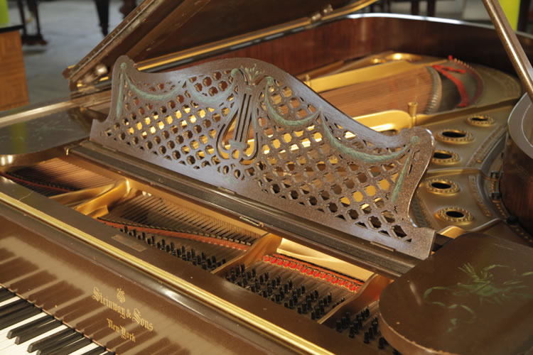  Steinway Model B  music desk in a cut-out fretwork design with hand-painted swags