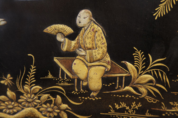 Schiedmayer Chinese scene detail. A man sits fanning himself