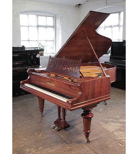 Restored, 1895, Bechstein Model VA grand piano for sale with a rosewood case and turned, faceted legs. Piano has an eighty-eight note keyboard and a two-pedal lyre. 