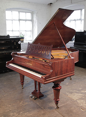 Restored,  1895, Bechstein Model VA grand piano for sale with a rosewood case, filigree music desk in a stylised floral design and turned legs