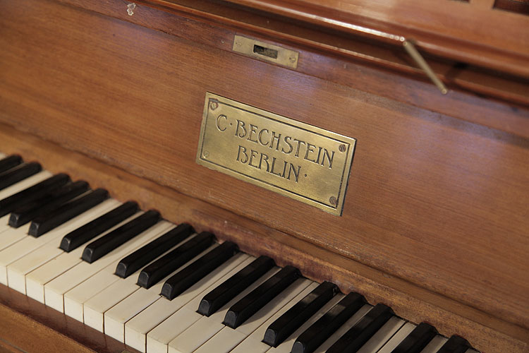 Bechstein manufacturers logo inscribed on a brass plaque on fall