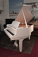 A 2019, Kawai GL-10 grand piano for sale with a white case and square, tapered legs