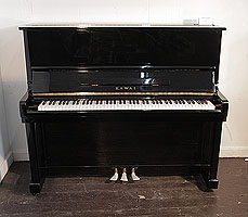 Reconditioned,  Kawai KU-1B upright piano with a black case and polyester finish