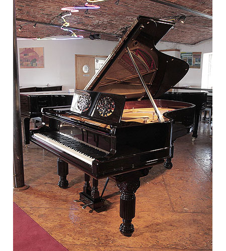 Restored, 1881, Steinway Model B grand piano with a gloss, black case and brass fittings. Piano has an eighty-five note keyboard and a two-pedal lyre. 