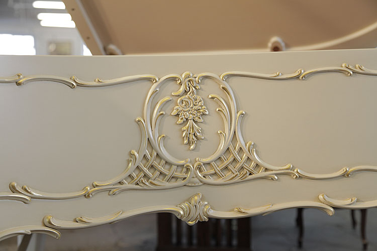 Steinway  Model O  cabinet featuring Rococo style carvings of flowers, scrolling foliage and basketwork with gilt accents. We are looking for Steinway pianos any age or condition.