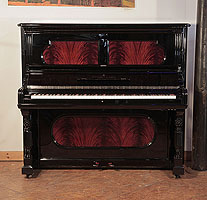 Antique, 1894, Steinway upright piano for sale with a black case and flame mahogany panels 