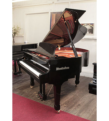 Reconditioned, Wendl and Lung Model 161 grand piano with a black case and polyester finish