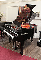 A pre-owned, Wendl and Lung Model 161 grand piano with a black case and polyester finish.