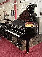 Brand new, Kawai GX-2 grand piano for sale with a black case and brass fittings. Piano has an eighty-eight note keyboard and a three-pedal lyre. 