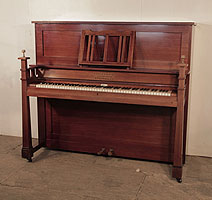 Arts and Crafts style, 1905, Schiedmayer upright piano for sale with a mahogany case and sculptural candlesticks