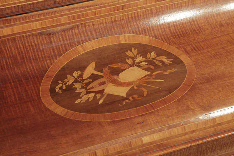 Broadwood inlaid panel on fall featuring musical instruments  and foliage