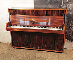 Mid Century Modern style, Monington and Weston upright piano for sale with a mahogany and macassar ebony case