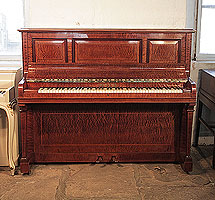 A 1914, Sheraton style, Pleyel upright piano with a pommele mahogany case with satinwood stringing accents