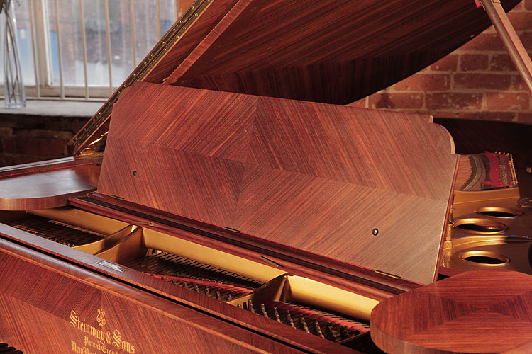  Steinway Model O  music desk  in quartered kingwood. We are looking for Steinway pianos any age or condition.