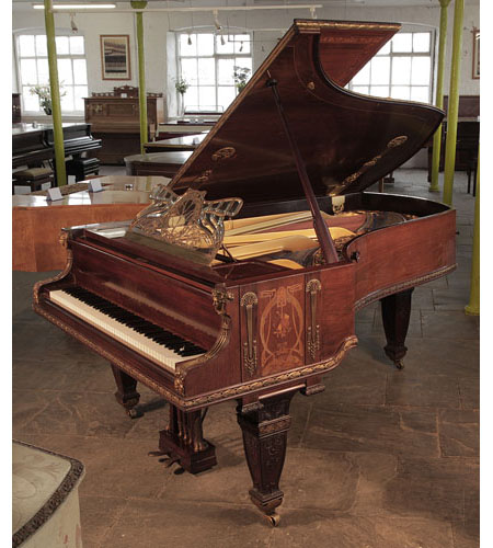 Unique, 1899 Bluthner grand piano with a rosewood case. Cabinet decorated with Art Nouveau  inlay and Empire style ormolu mounts. It was showcased at the 1900 Paris Exposition Universelle. Piano bought by King Edward VII and Queen Alexandra in the Coronation year of 1902 to be situated in the ballroom of Malborough House.